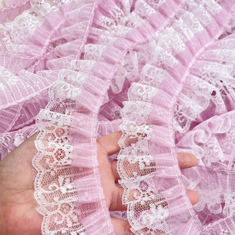 10Yards Double Layer Pleated Lace Trim Ribbon Ruffle Embroidered Collar Sewing Clothing Splicing Material Wedding Dress Decor