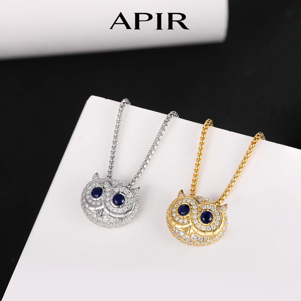 

APIR Owl Shaped Inlaid Moissanite Necklace 925 Sterling Silver Cultivate Sapphire Diamonds Necklaces Cute Jewelry Gift for Women