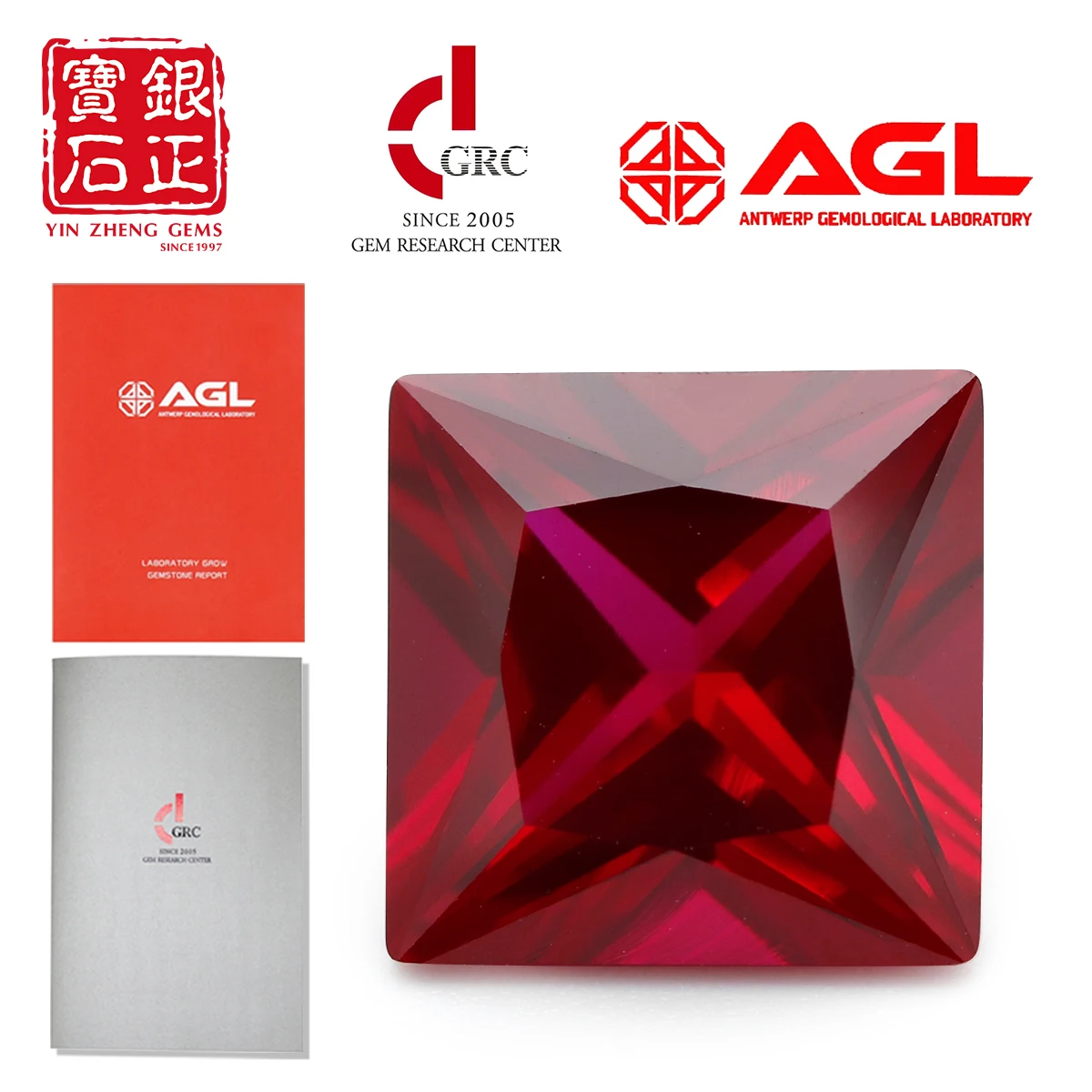 YinZheng Lab Grown Ruby Flame Melted Square Princess Cut Ruby Can Be Provide GRC Or AGL Certifacate Loose Stone Cultivate Ruby