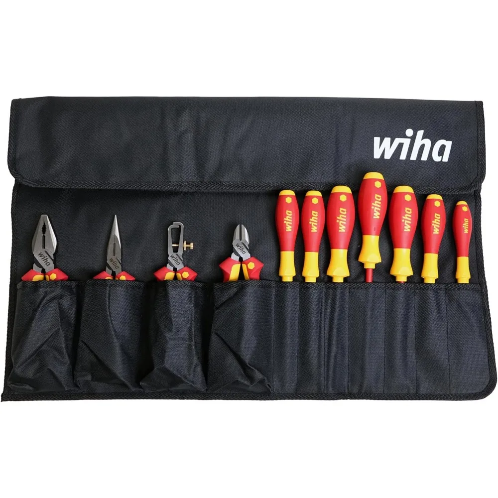 

11-Piece Insulated Industrial Pliers and Drivers Set with Roll Out Pouch