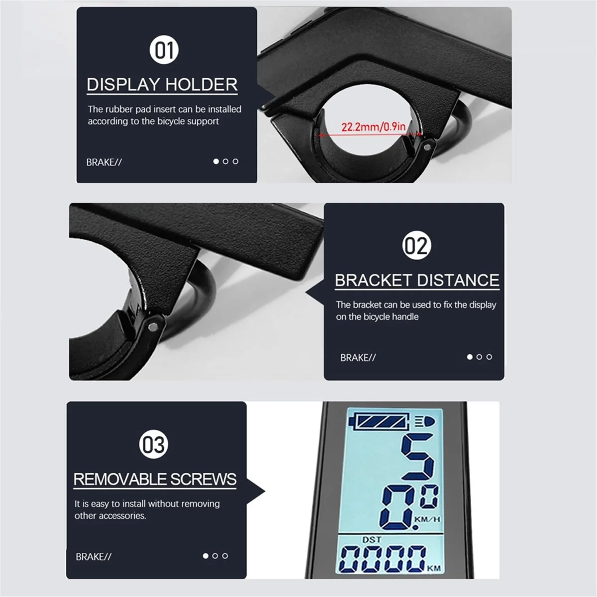 

ABJQ Ebike LCD Display Mini Meter KT-LCD4 Display Waterproof Connector for KT Controller Electric Bicycle Conversion Kit