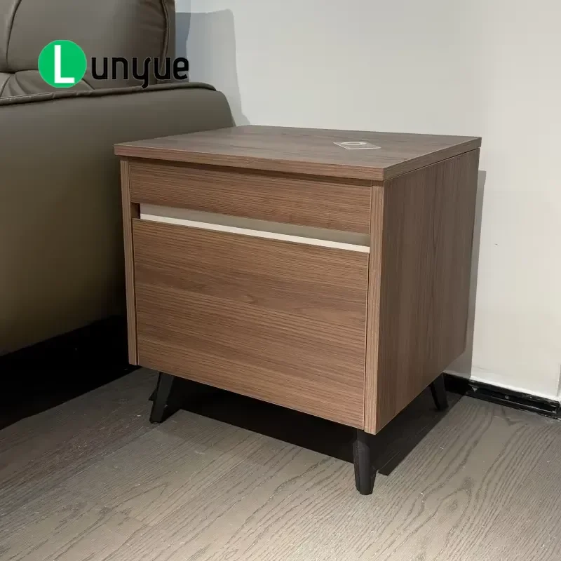 Modern Solid Wood Bedside Table with Hidden Compartment Retractable Switch Panel and Locker Small Bedroom Furniture Storage