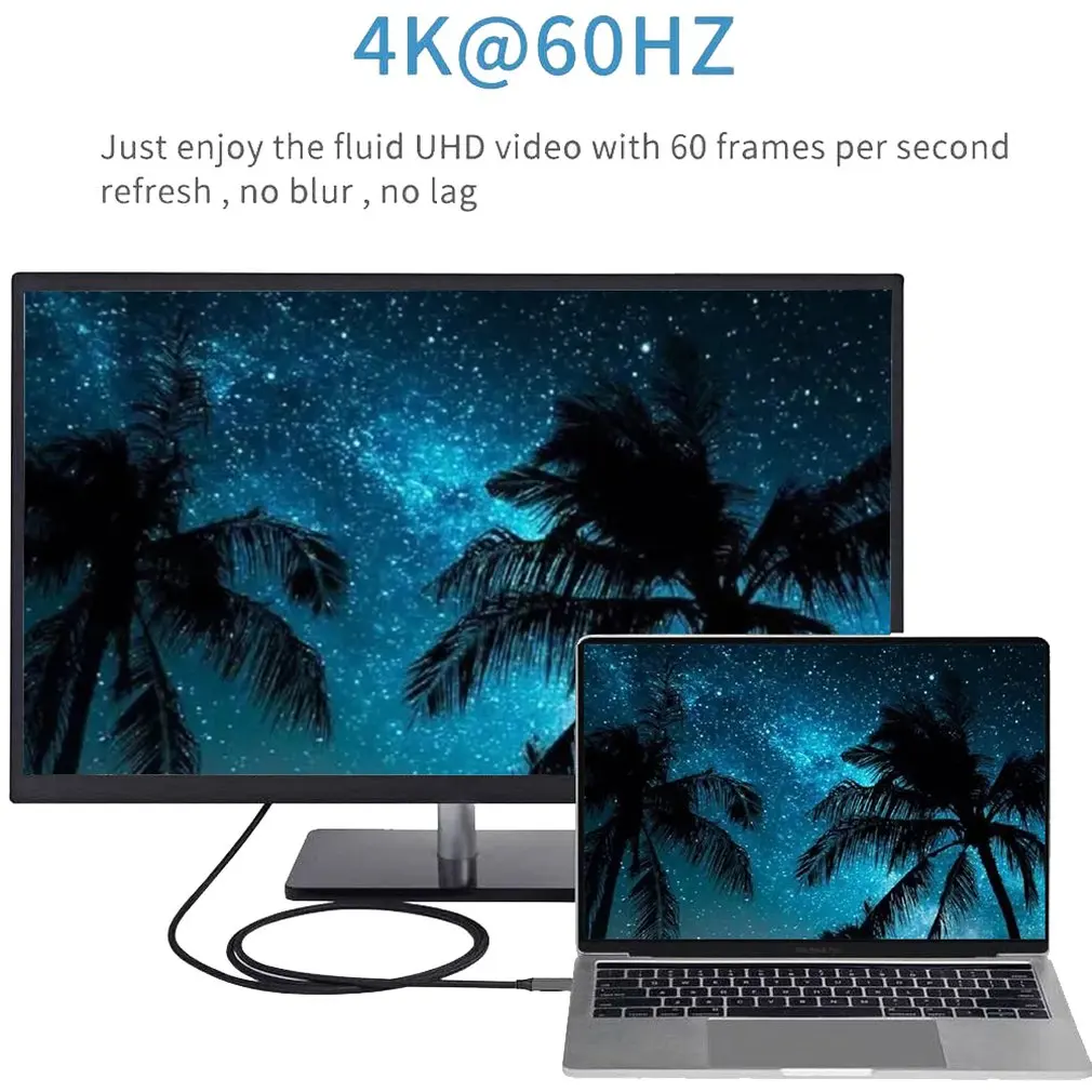 맥북 PC 노트북 디스플레이 모니터용 USB C 선더볼트-3-미니 디스플레이 포트 컨버터 케이블, C타입-미니 DP, 4k60Hz 어댑터