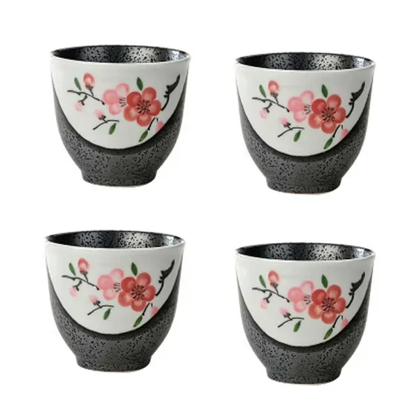

4Pcs Japanese Style Lovely Sakura Ceramic Teacups Small Straight Wine Glass 150ML