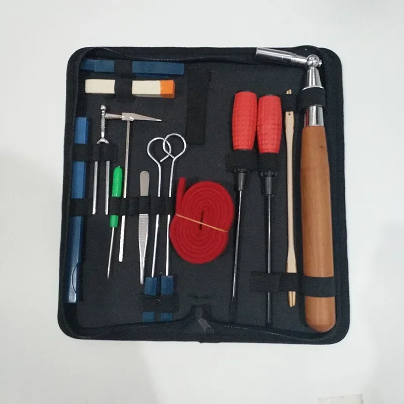 Professional Piano Tuning Kit 16 Pcs Maintenance Tuner Wrench Hammer Tuning Tool with Bag Stop Forks Wooden Stop