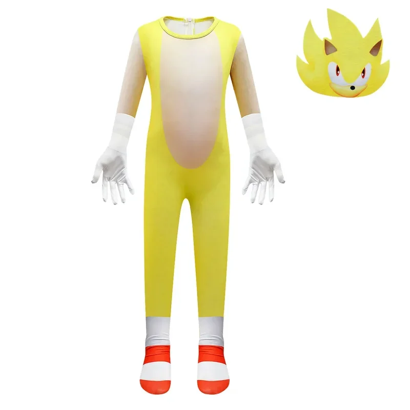2025 New Kids Sonic Anime Miles Cartoon Jumpsuit Mask Gloves Set Outfit for Boys Girls Christmas Halloween Cosplay Costume AA