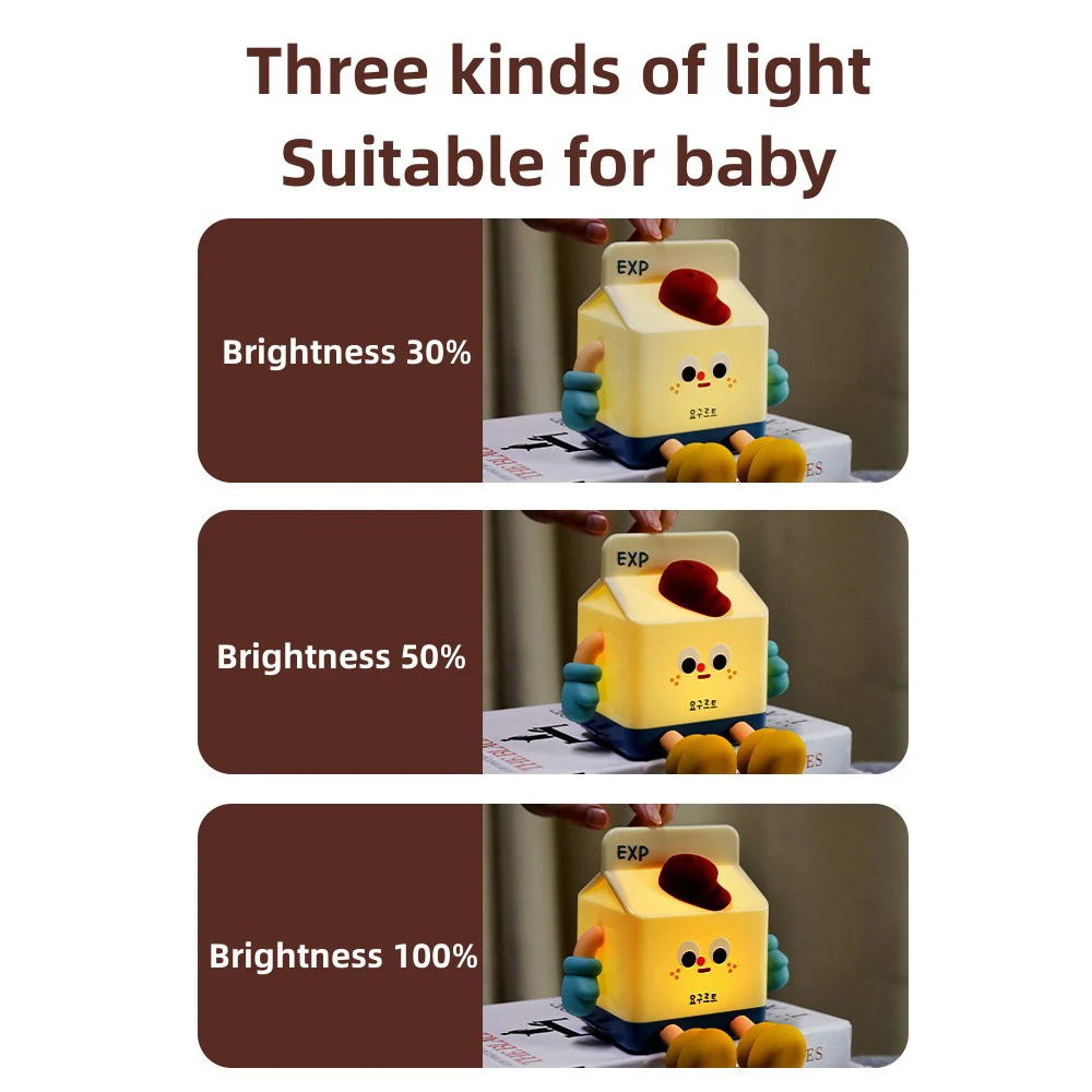 Milk Box LED Night Lamp Cartoon Silicone USB ricaricabile Chlidren Sleeping light Touch Sensor Timing camera da letto lampada da comodino regalo