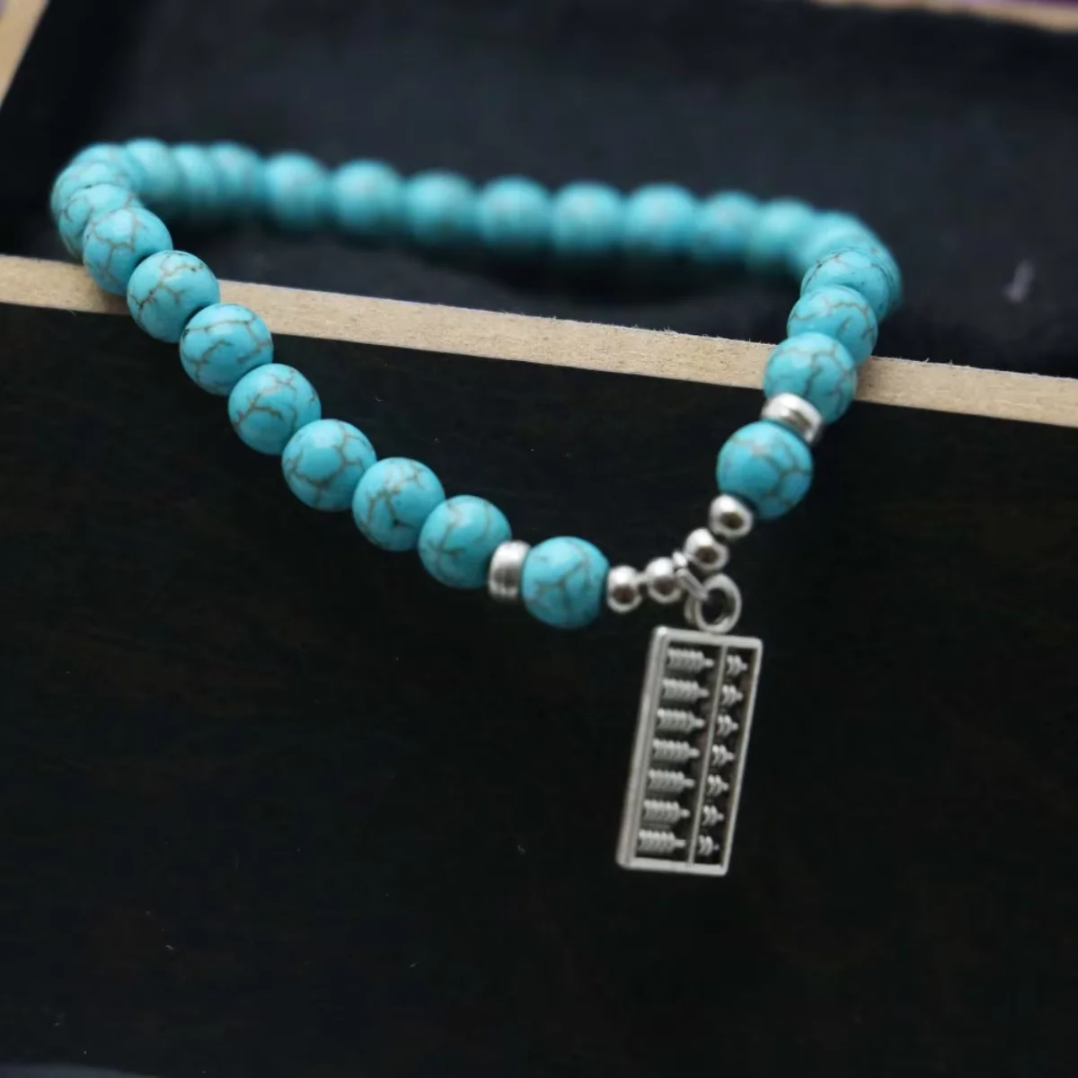 6mm Turkey Turquoise Beads Stone Bracelet Hand Chain Women Girls Abacus Pendant Jewelry Design Fitting Female Accessory Crafts