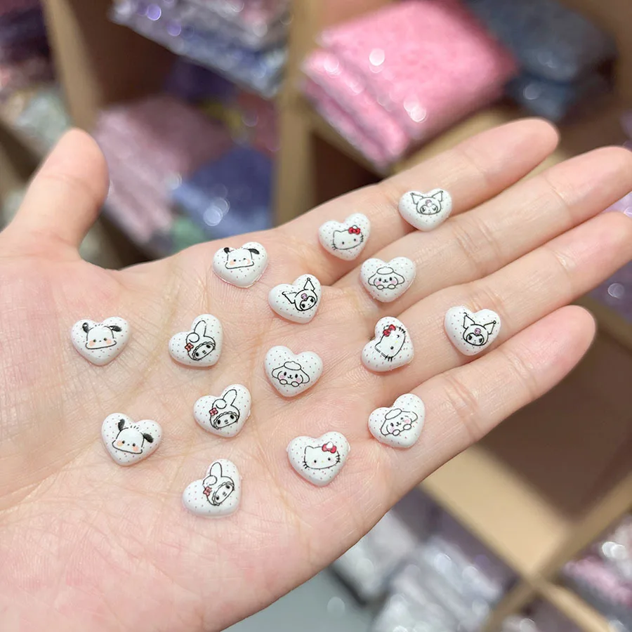 100개/팩 새로운 헬로키티 9*11mm 레진 네일 참 - 귀여운 하트 만화 네일 아트, 3D DIY 네일 액세서리 귀여운 매니큐어용