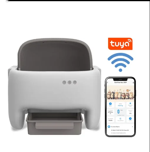 

Новый автоматический умный лоток для кошек с управлением через приложение, двойными датчиками безопасности, самоочисткой и открытой конструкцией.