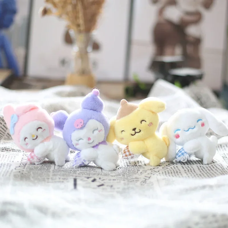 New Sanrio Cinnamoroll Keychain Kuromi Melody Keyring Children Plush Toys Pompom Purin Keychains Pendant Key Chain Women Gift