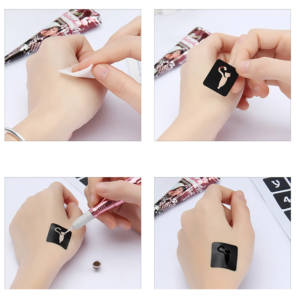 635 teile/los Wiederverwendbare Aufkleber Tattoo Schablonen Ordner Malerei Vorlage Airbrush Glitter Henna Tattoo Schablone Set Album Festen Stil – Detail 13