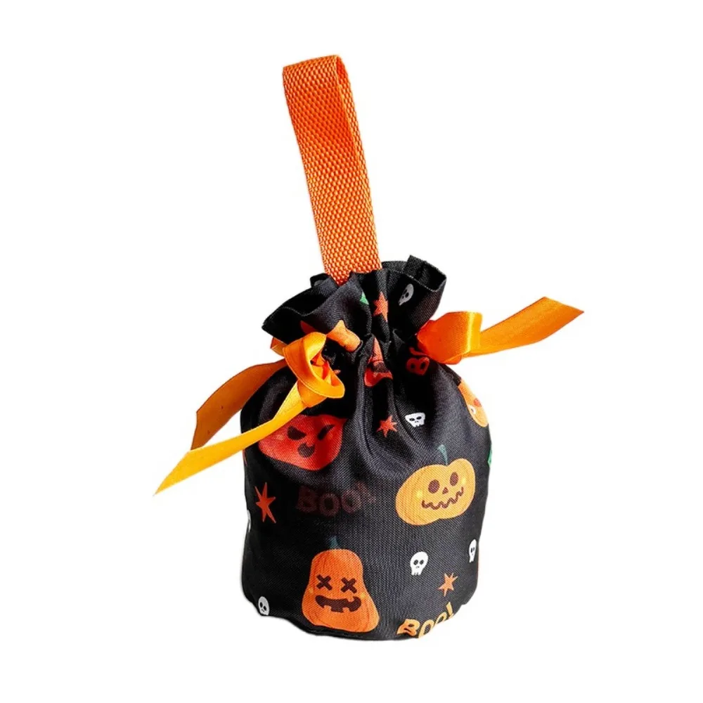 Handheld Halloween Candy Tote Bag Portable Drawstring/Snap Button Halloween Gift Handbag Pumpkin Pattern Design Lightweight
