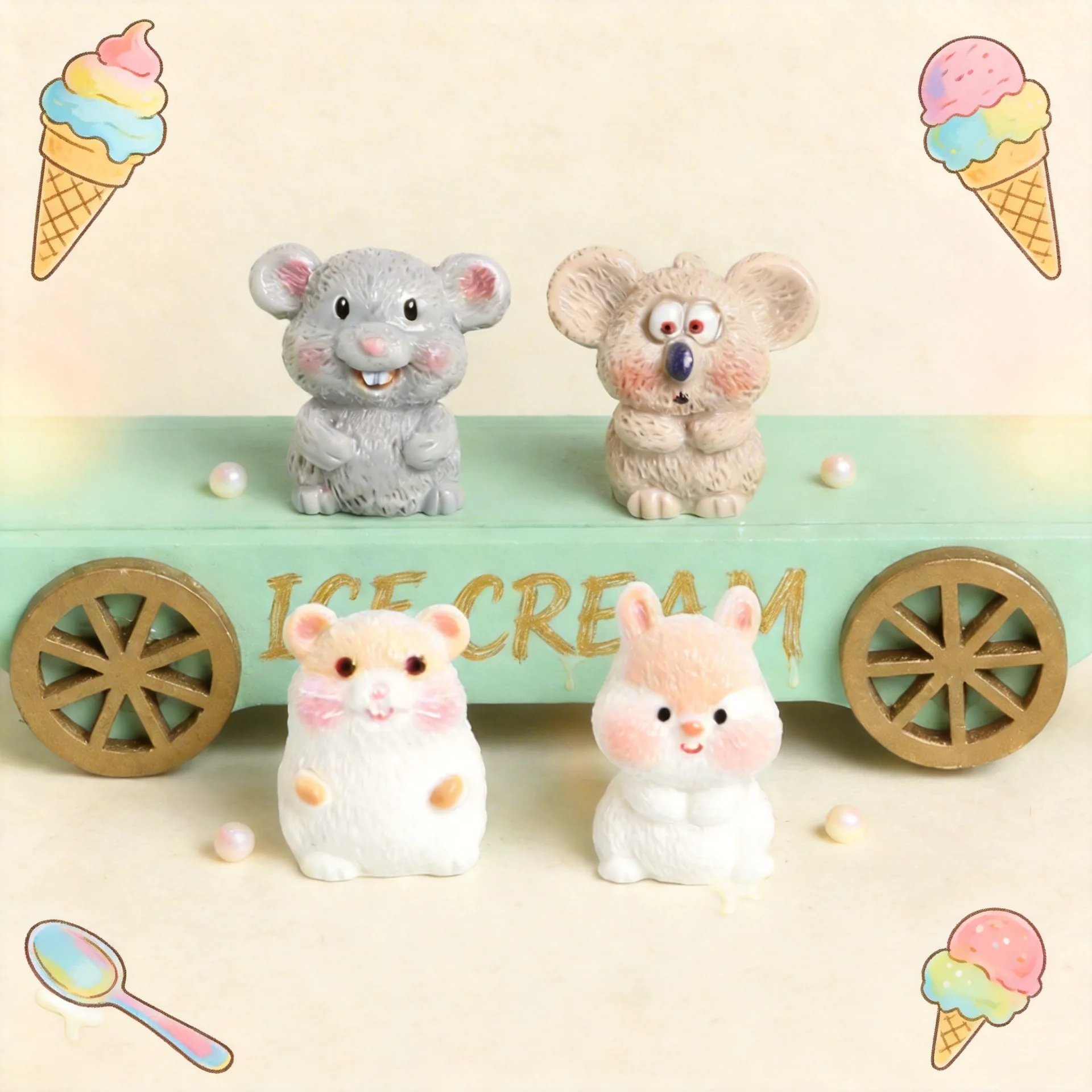 Cute Resin Mouse Hamster Miniature Figurines Kawaii Animal Desk Ornaments Micro Landscape Fairy Garden Decor Kids Gift Set