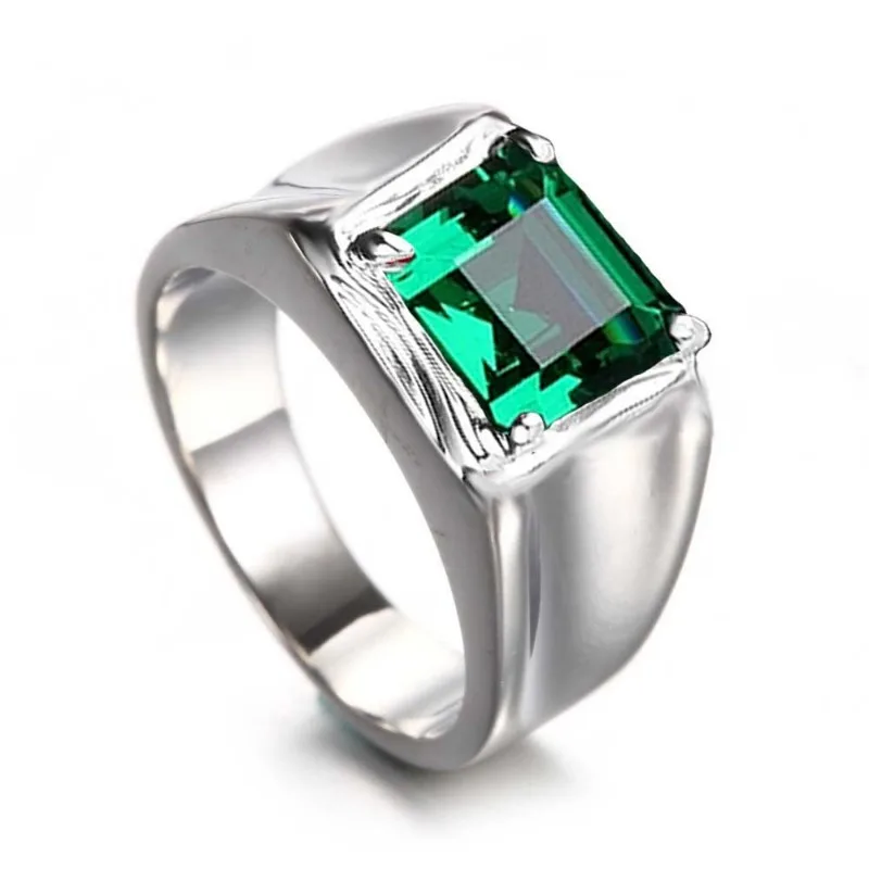 3-color gemstone hot selling simple men\'s fashion jewelry silvery square ruby emerald ring jewelry finger gift