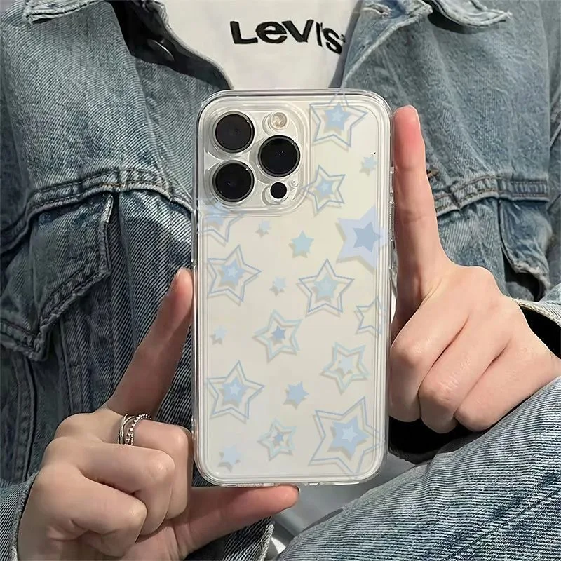 New Creative Blue Star Phone Case for Samsung S24 S23 S22 S21 S20 S10 FE Note20 Note10 Plus Ultra Lite 5G Clear Soft TPU Cover