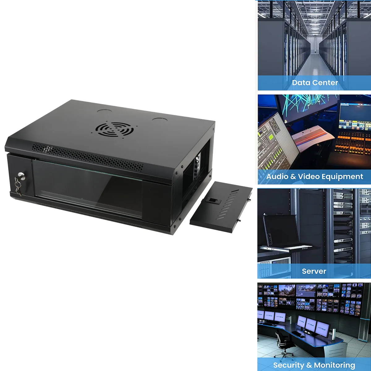 Современный настенный шкаф для сетевого сервера 4U, стойка, панель черного цвета с дверным креплением замка