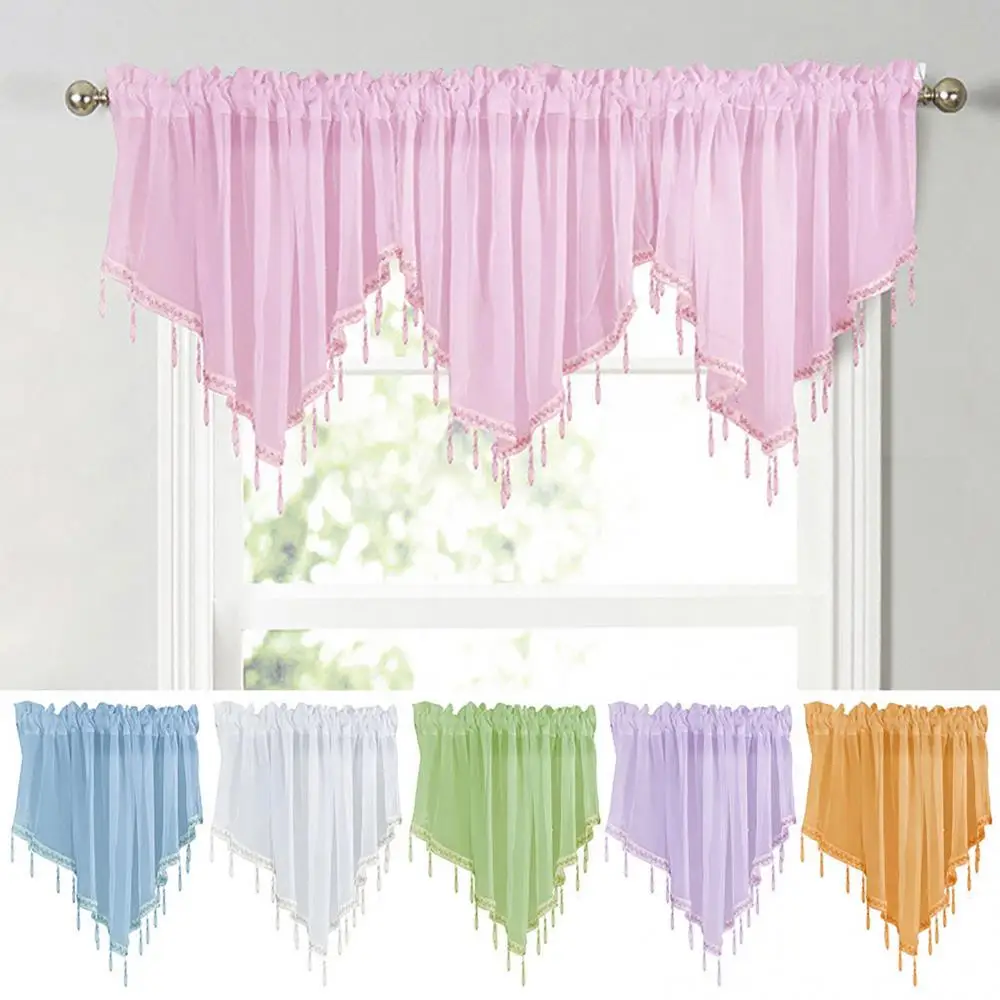 Solid Color Triangle Shape Kitchen Short Curtain Window Valance Drape For Kitchen Living Room Bedroom Home Decoration