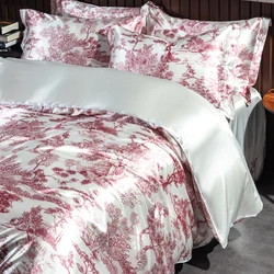 High End Blending Natural Mulberry Silk Bedding Set Luxury Satin Silky Bed Sheet Set Duvet Cover Fitted/Flat Sheets Pillowcases