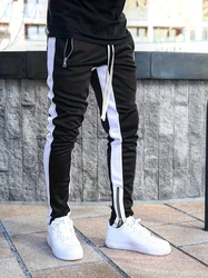 Men Sweatshirts Jogging Pants Men Casual Pants Men Stylish Color Block Zip Pockets Drawstring Sports Skinny Pants Trousers Pants