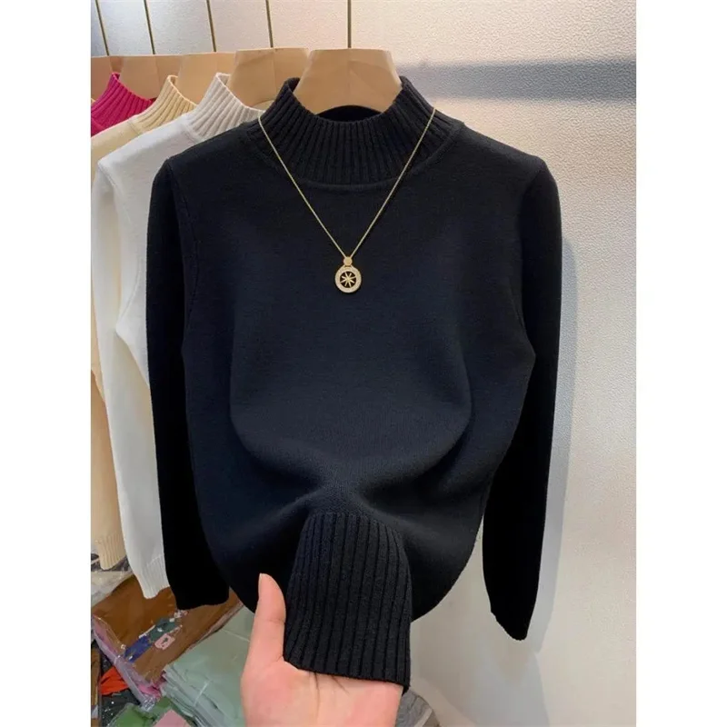 New Sweaters Women Autumn Winter Long Sleeve Knitted Pullovers Half Turtleneck Female Cashmere Soft Bottoming Jumpers Tops