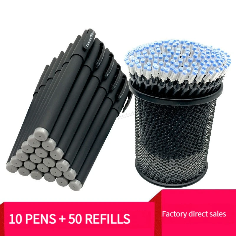 60/12Pcs Gel Pen Set Neutral Pen Smooth Writing Fastdry 0.5mm Blue Black Replacable Refill Rod School Stationery Ballpoint Pen