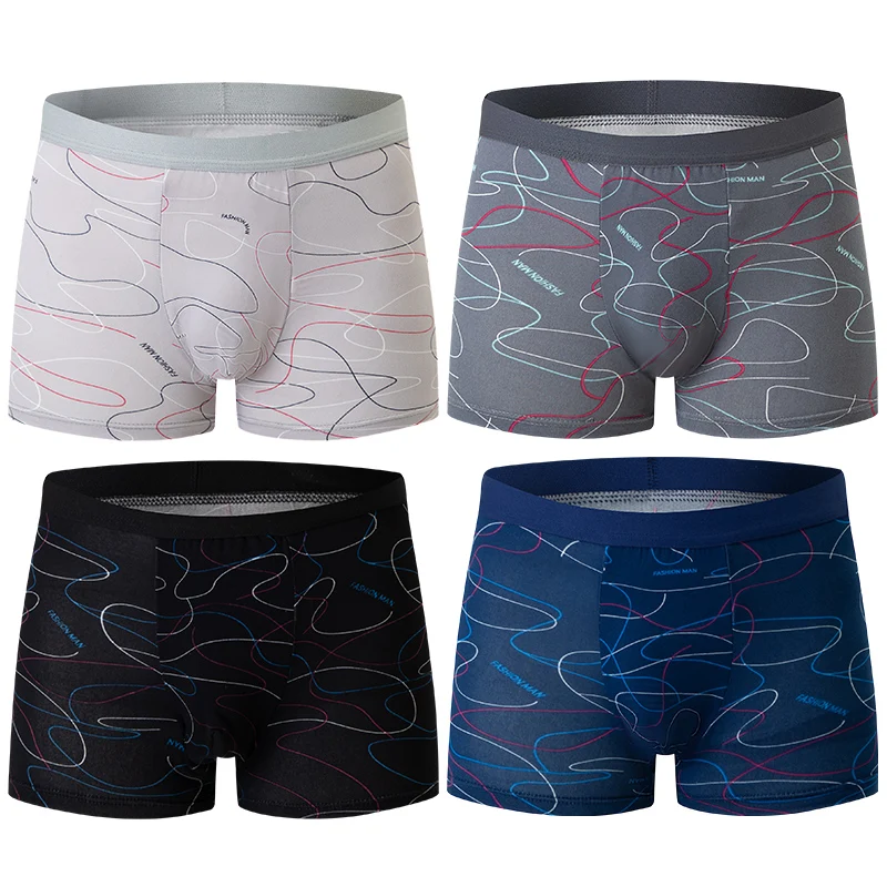 4-pack Europese en Amerikaanse maat HEREN bedrukte mode Boyshort Comfortabele HEREN plus size ondergoed Strandzwembroek