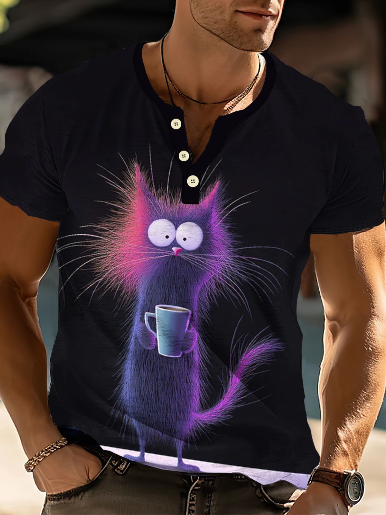 

Funny T-Shirt For Men Animal Graphic 3d Printing Short Sleeve Tee Male Oversized Clothing Tops Buttons Pullover Man T Shirts