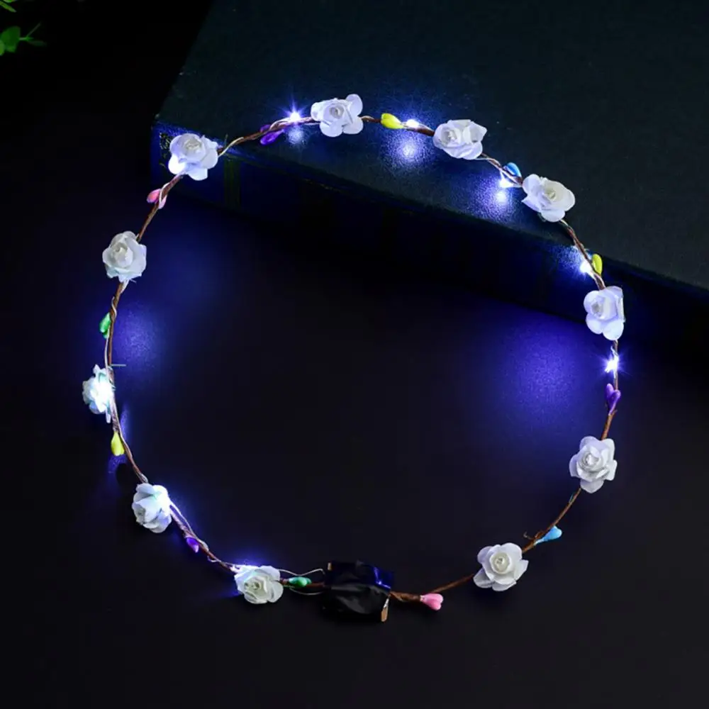 Flower Wreath Luminous 10-LED Light Garland Crown Flower Headband Girls Women Birthday Party Concert Headband Hair Accessories