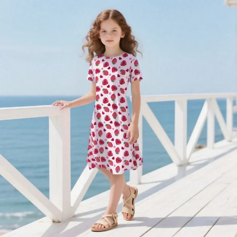 2026 Summer Fresh Fruit Strawberry Heart Print Girls' Dress