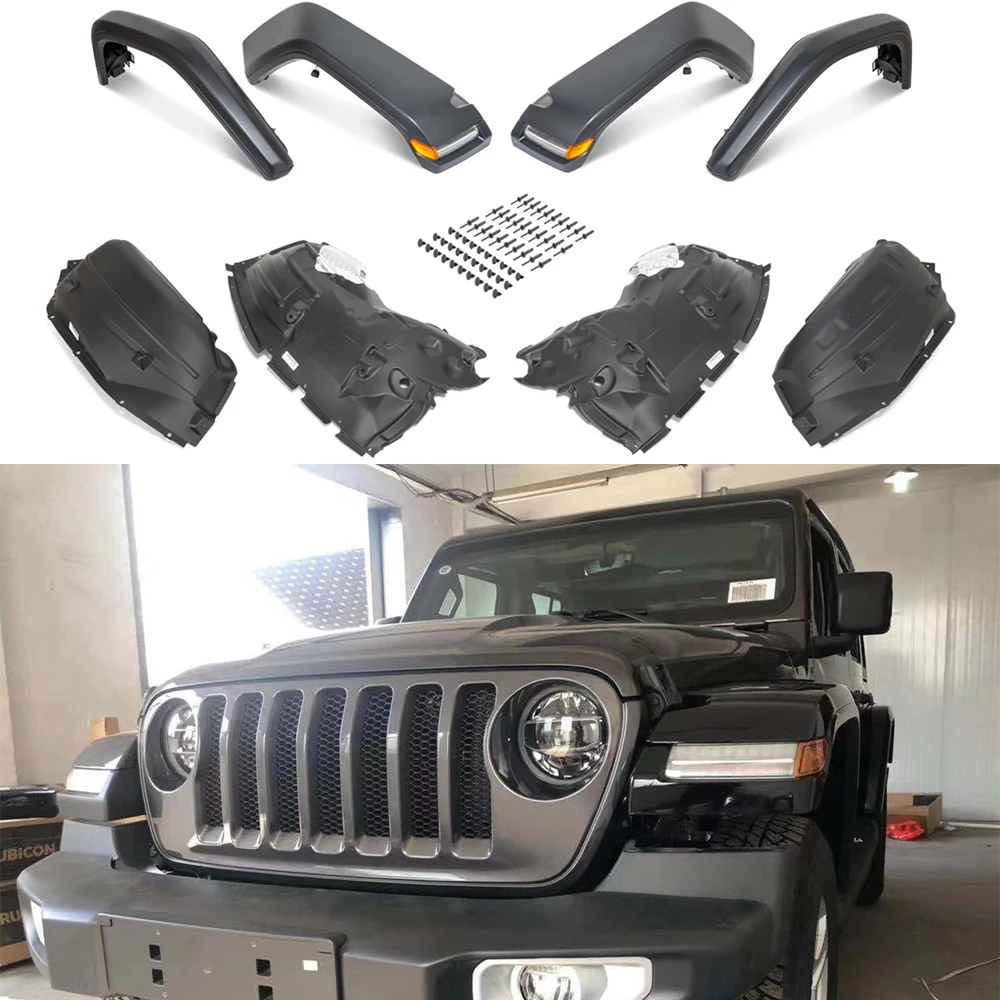 Высокие колеса, расширители крыльев для бровей, аксессуары, расширение со светодиодными фонарями, подкрылок для брызговика из АБС-пластика для Jeep Wrangler JL2018 + SXMA JL1152
