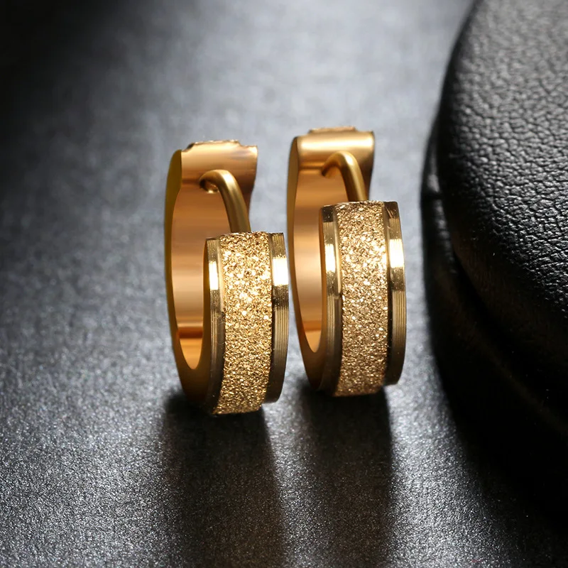 Fashion Stainless Steel Earrings Frosted Gold-plated Stainless Steel Hoop Earrings Women Earrings Banquet Party Anniversary Gift