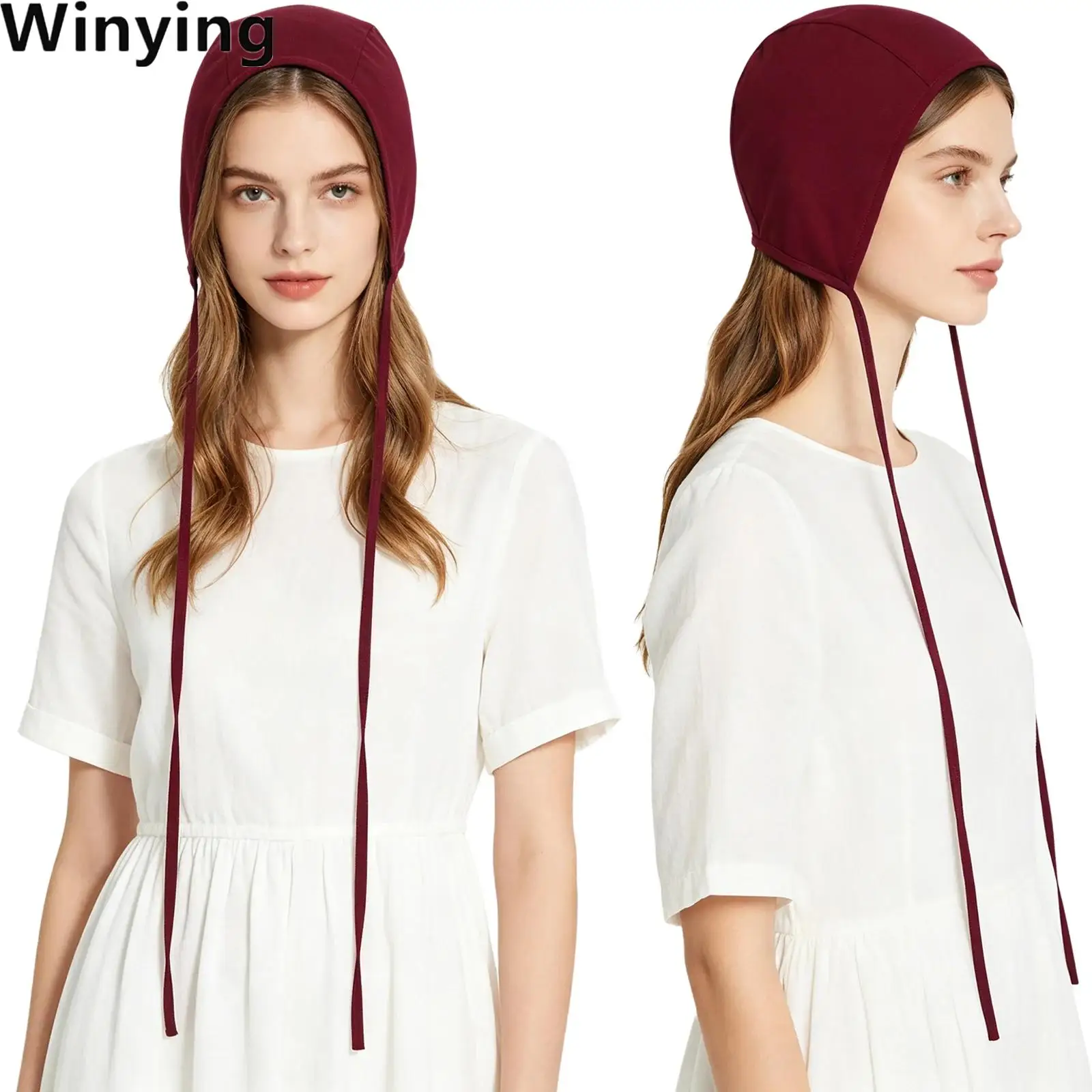 Women Medieval Victorian Colonial Coif Cap Adjustable Chin Straps Brimless Hat Headpiece for Daily Wear Party Festivals