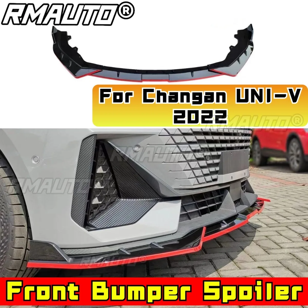 

For Changan UNI-V 2022 Car Front Bumper Lip Splitter Diffuser Body Kit Gloss Black Bumper Protector Modification Part
