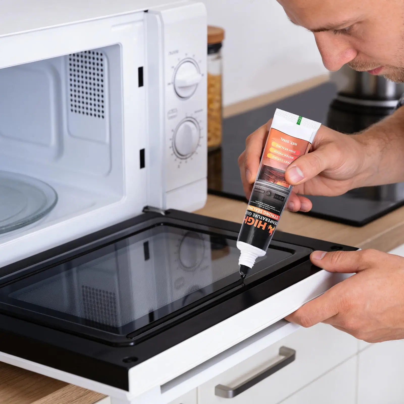 Heat Resistant Glue High Temp 50ml Silicone Sealant Oven Panel Bonding Adhesive Metal Glass Repair for Stove Microwave Kitchen