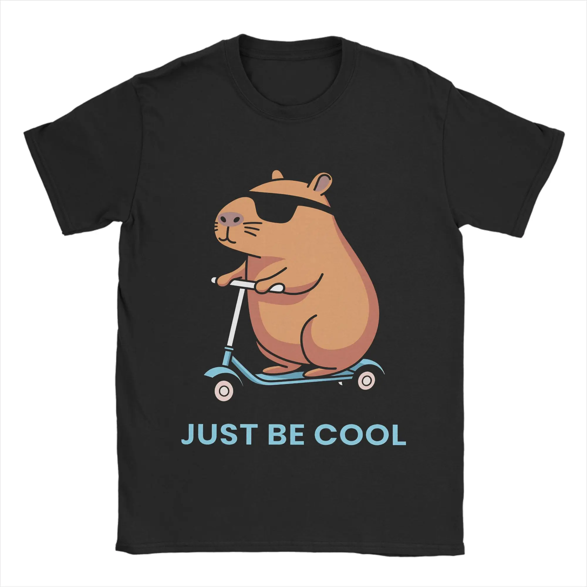 Capybara Just Be Cool T Shirt Men Cotton Funny T-Shirt Round Neck Tees Short Sleeve Clothes Graphic Printed