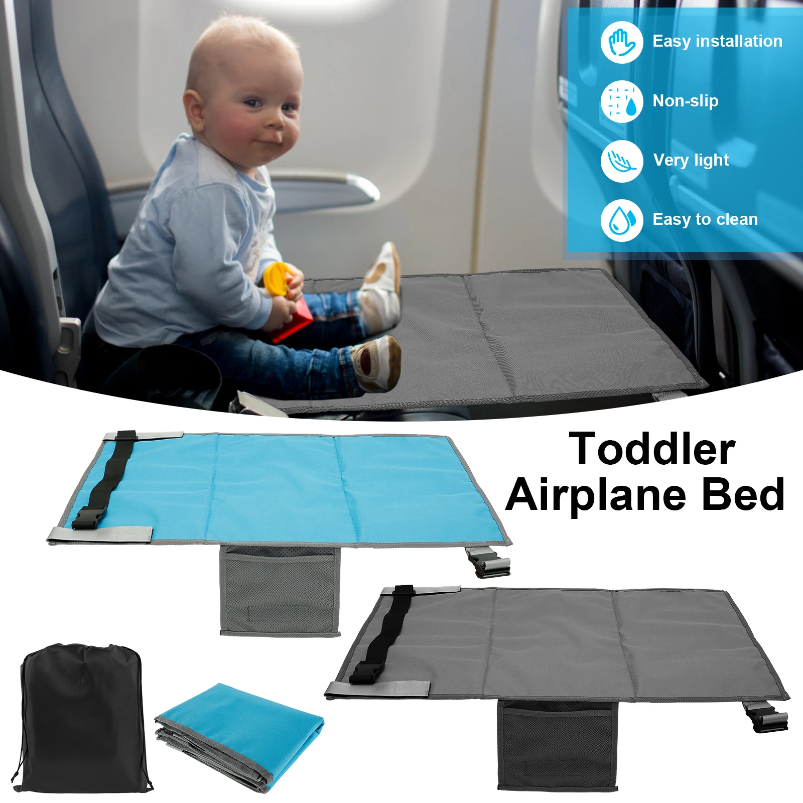 Toddler Airplane Bed, Kids Airplane Seat Extender Travel Bed, Kids Airplane Travel Essentials, Baby Portable Plane Bed Foot Rest