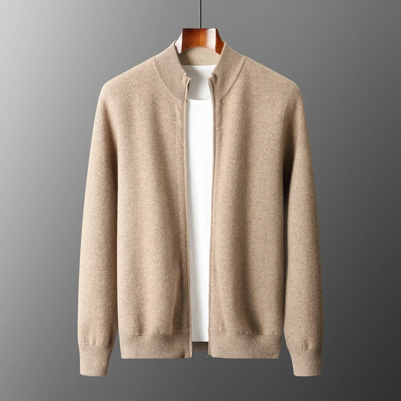 Autumn Winter New 100% Merino Wool Double Sided Thickened Men's Sweater Knitted Cardigan Casual Long Sleeved Coat