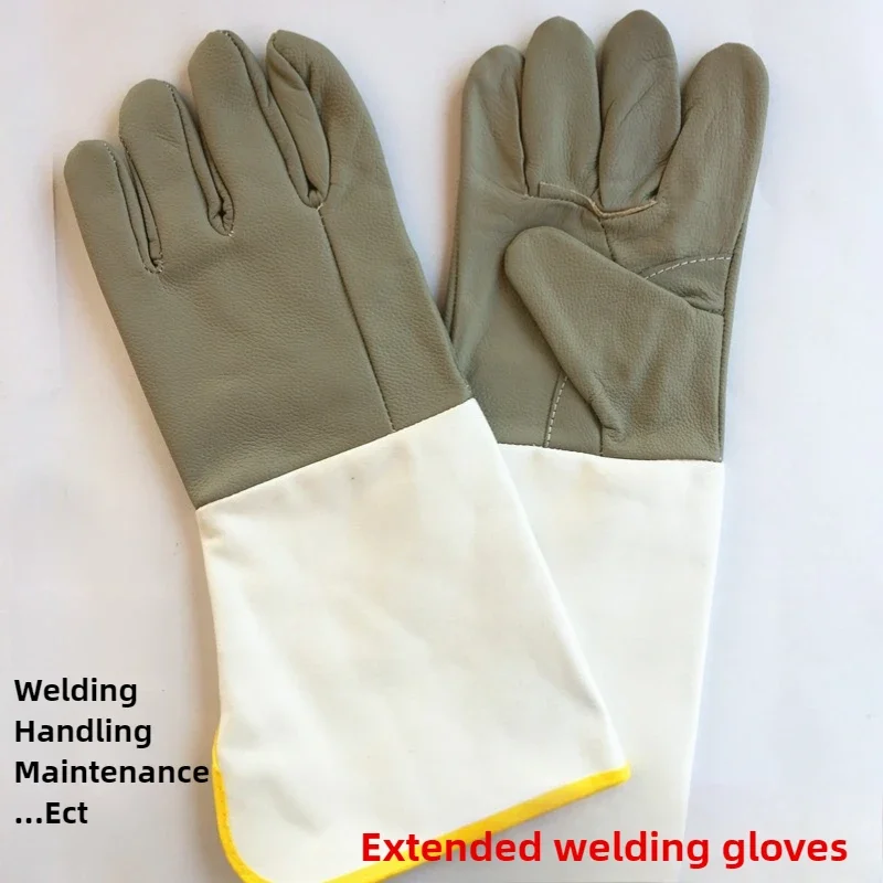 

Extended Wear-resistant Welding Gloves Large Sleeves Wide Mouth Cowhide Welding Protective Welding Gloves Labor Insurance Gloves