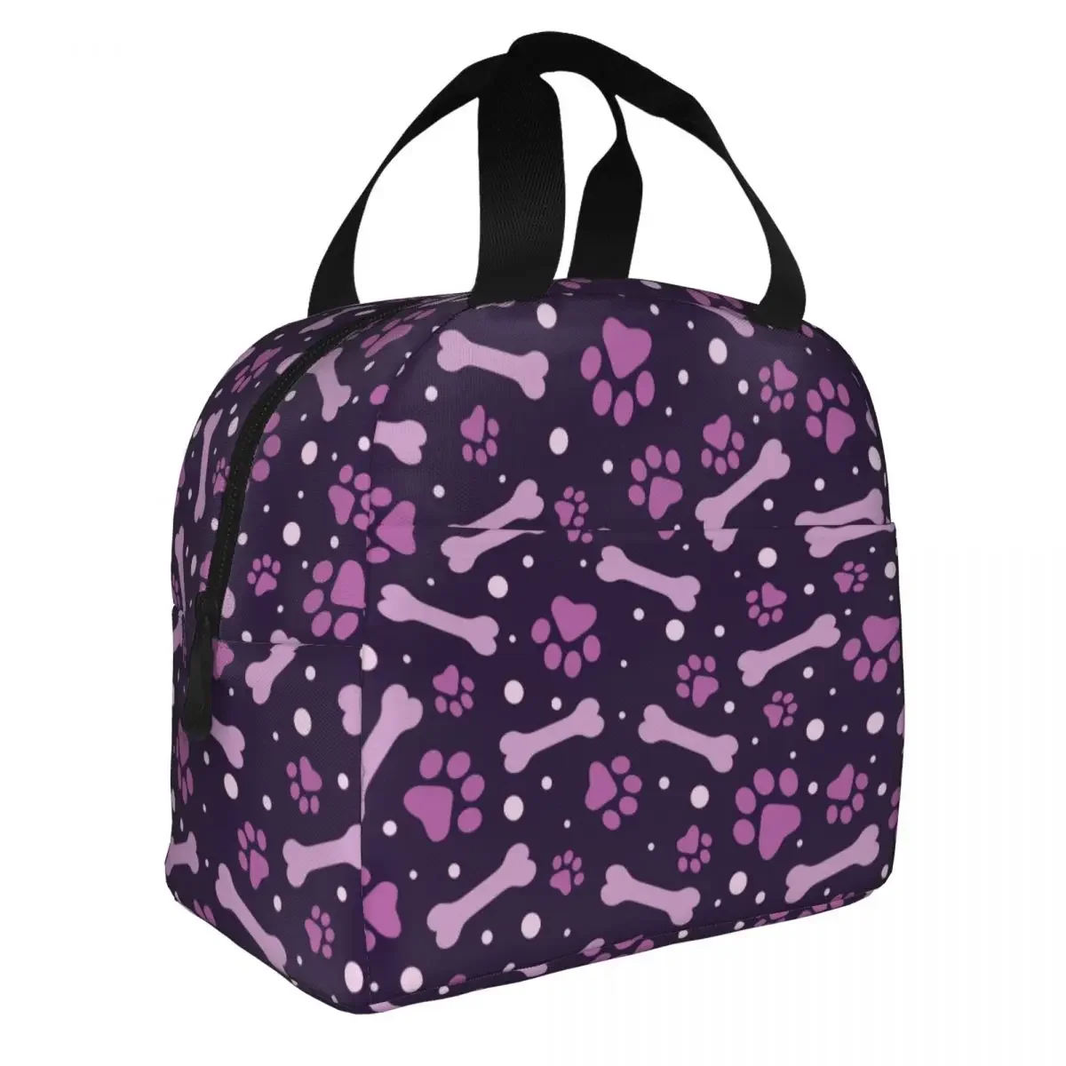 Cute Purple Paw Print Insulated Lunch Bags Large Bone Animal Reusable Cooler Bag Lunch Box Tote Work Outdoor Food Bag