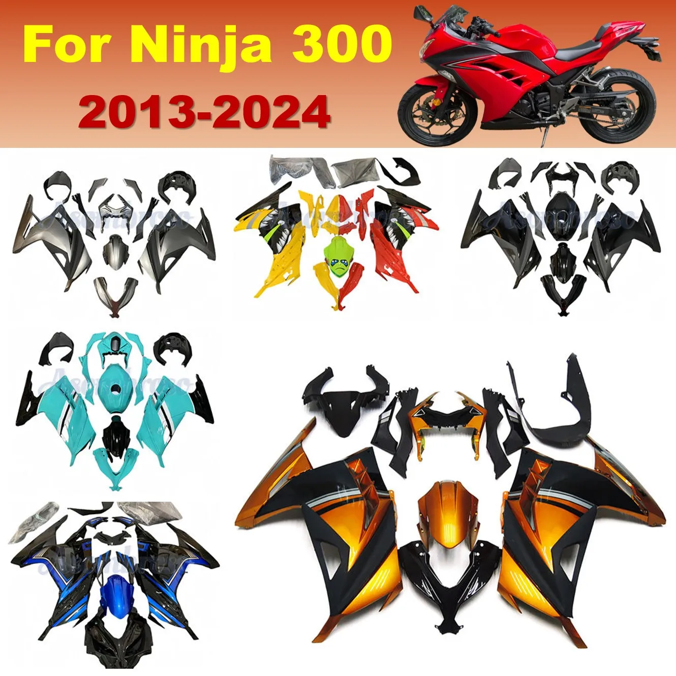 Gold Black Fairing Kit For KAWASAKI NINJA300 2013-2017 EX300R 2018 2020 2021 2022 2023 2024 DIY Bodywork Stickers