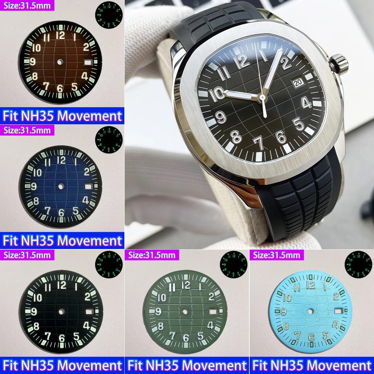 NH35 Dial 31.5MM Face Green Luminous Aquanaut Fits NH35 NH36 Movement Mod Case Parts Men's Watch Accessories