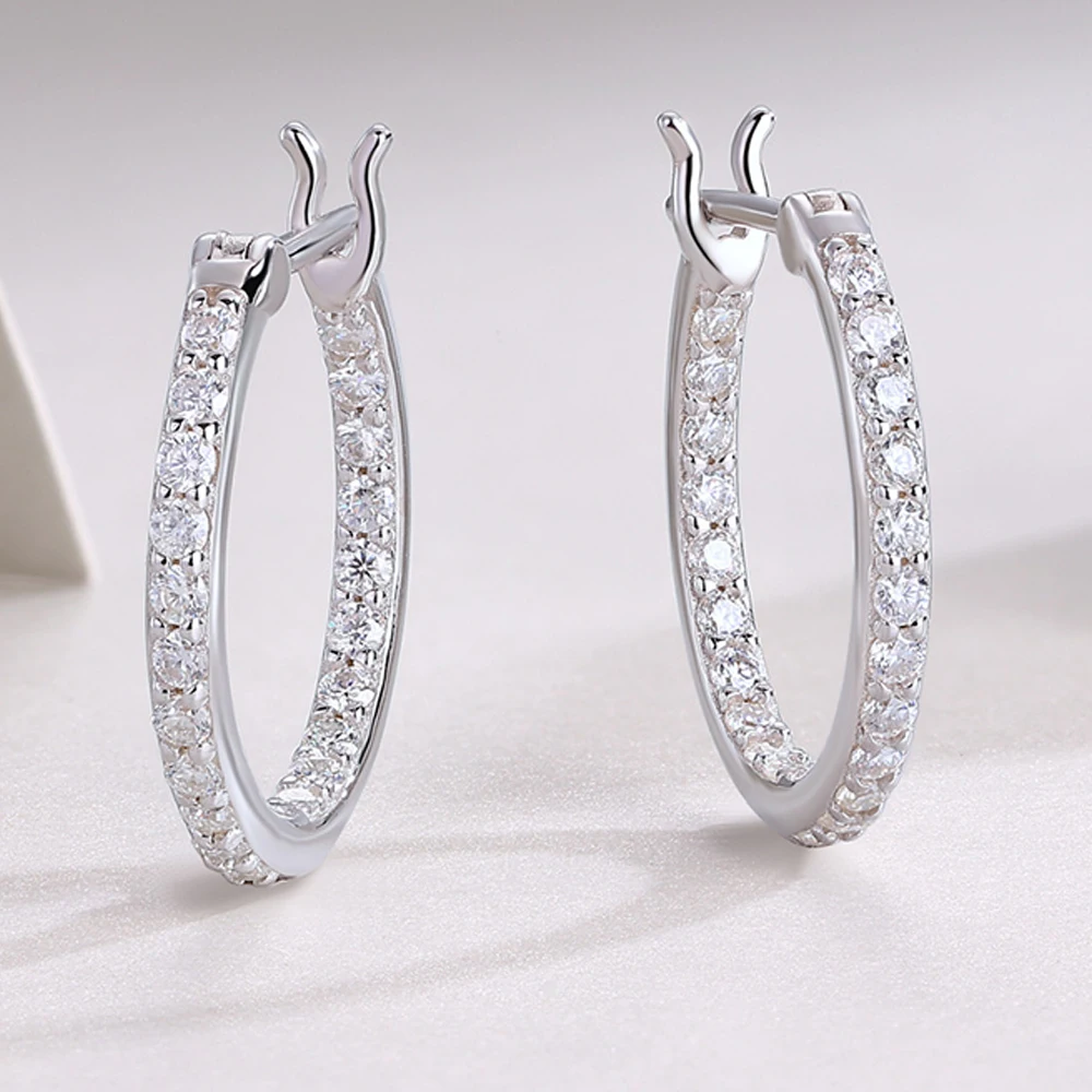 Serenity Day 0.88cttw Real D Color 1.8mm Full Moissanite Hoop Earrings For Women S925 Sterling Silver Plate Pt950 Fine Jewelry