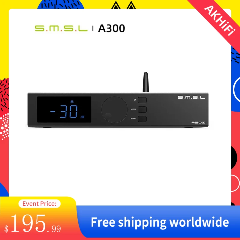 SMSL A300 Hi-res Bluetooth 5.0 Power Amplifier 2.1 audio system 165W*2 BTL 330W SDB patented sound effects Subwoofers HIFI AMP