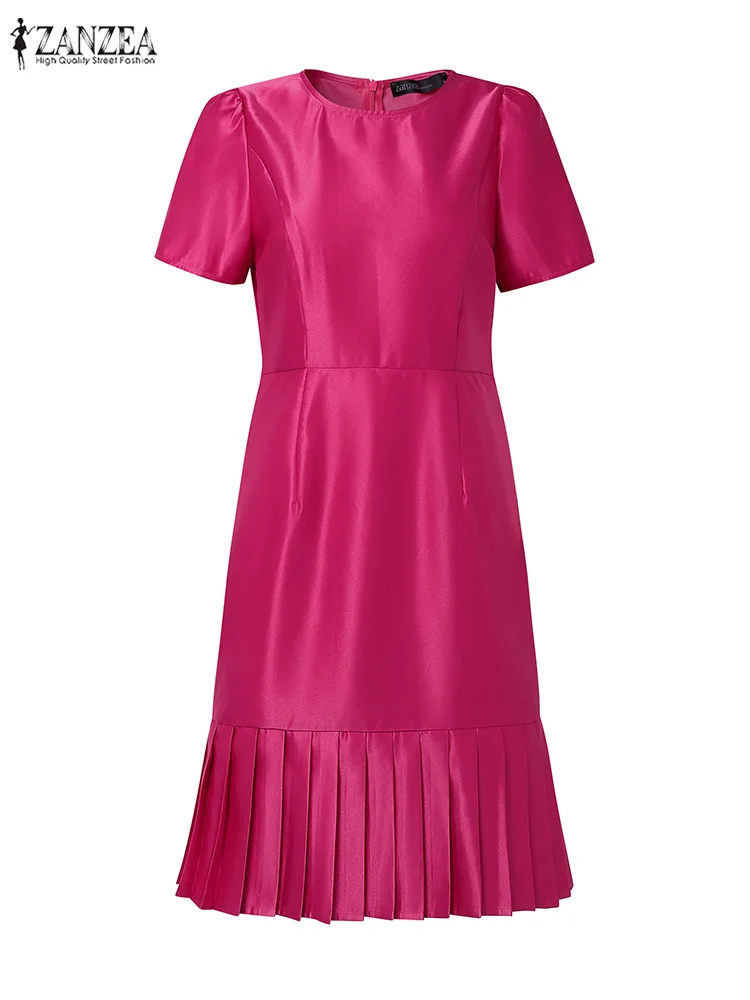 우아한 파티 드레스 ZANZEA 여성용 2025 스타일리시 새틴 플리츠 드레스 페탈 슬리브 웨이스트드 선드레스 패션 A라인 OL 워크 베스티도스