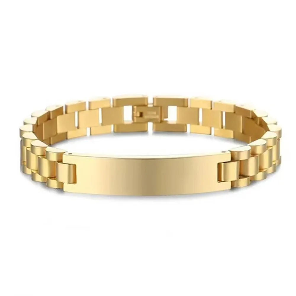

Stainless Steel Personalized Engraving Bracelet High Polished 10MM -15MM Customizable Blank Chain Smooth Adjustable