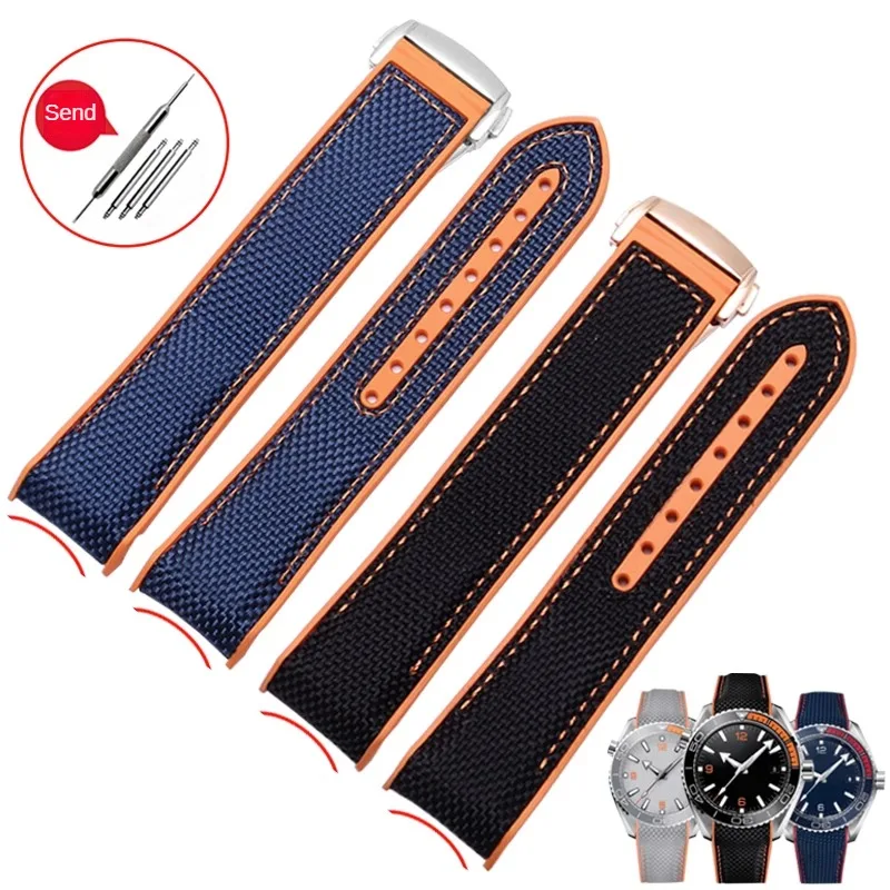 Substitute New Seamaster 600/Observatory/Ocean Universe 300/Quarter Orange Curved Interface Nylon Silicone Bottom Strap 20/22mm