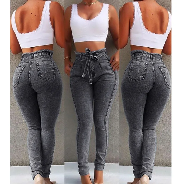 2026 Spring New Women's Swinging Waist Belt Bag Hip Lifting Jeans Women's High Waist Tight Elastic Jeans