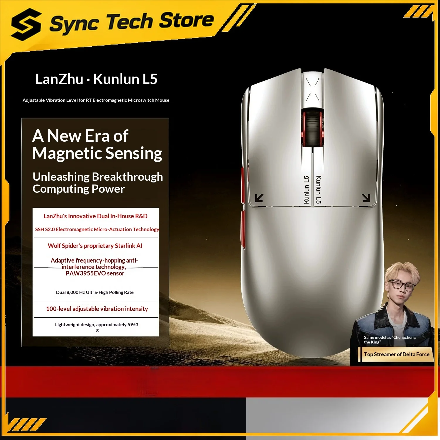 AULA Kunlun L5 Electromagnetic Micro Switch Mouse Tri Mode Wireless Gaming Mouse Mute For Laptop Desktop PC ergonomic mouse