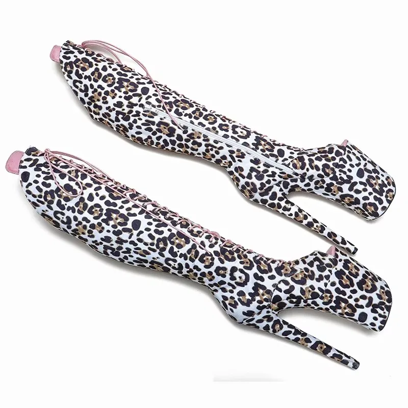 New 23CM/9inches Leopard fashion Open toe lady High Heel platform Pole Dance shoes Knee-High Modern Boots